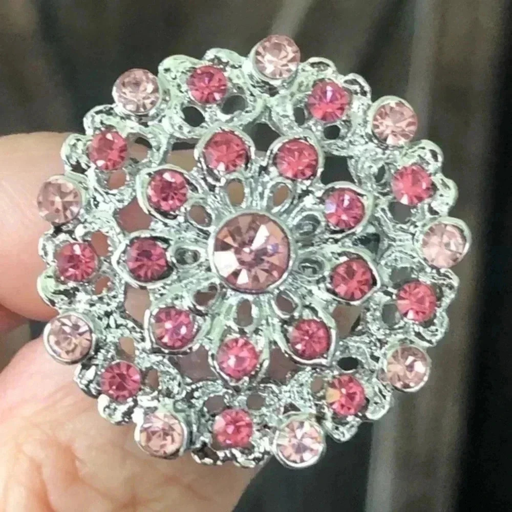 3 for $25/ Elegant Pink Gemstone Silver Sweater Brooch Lapel Pin 2 NWT